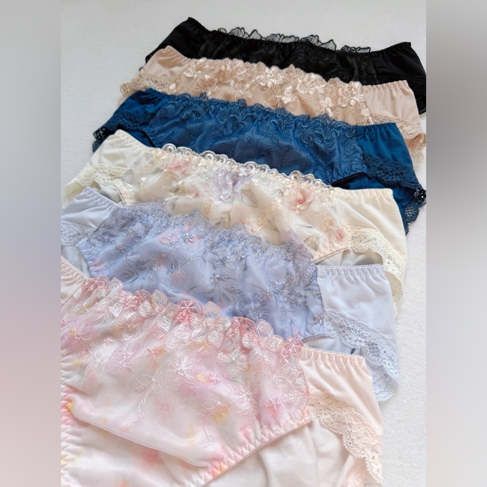 Set Of 6!  US-M/JP-LL Japanese Brand Embroidery Smooth Nylon Panties
